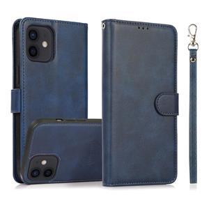 huismerk Calf Texture 2 in 1 Detachable Magnetic Back Cover Horizontal Flip Leather Case with Holder & Card Slots & Wallet & Photo Frame For iPhone 12 mini(Blu