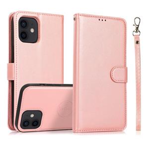 huismerk Calf Texture 2 in 1 Detachable Magnetic Back Cover Horizontal Flip Leather Case with Holder & Card Slots & Wallet & Photo Frame For iPhone 12 mini(Ros