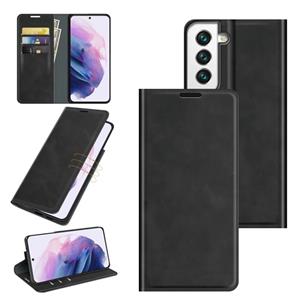 huismerk Voor Samsung Galaxy S22 5G Retro-Skin Business Magnetische Zuigleer Case met Houder & Card Slots & Portemonnee (Zwart)