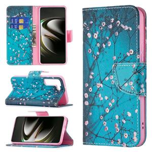 huismerk Voor Samsung Galaxy S22 5G Gekleurde Tekening Patroon Horizontale Flip Phone Lederen Case met Houder & Card Slots & Portemonnee (Plum Blossom)