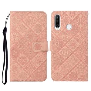Huismerk Voor Huawei P30 lite Ethnic Style Embossed Pattern Horizontal Flip Leather Case met Holder & Card Slots & Wallet & Lanyard(Pink)