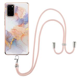 huismerk Voor Samsung Galaxy S20 + Electroplating Pattern IMD TPU Shockproof Case met Neck Lanyard (Milky Way White Marble)