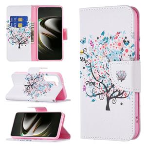 huismerk Voor Samsung Galaxy S22 5G Gekleurde Tekening Patroon Horizontale Flip Phone Lederen Case met Houder & Card Slots & Portemonnee (Boom)