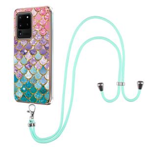 huismerk Voor Samsung Galaxy S20 Ultra Electroplating Pattern IMD TPU Shockproof Case met neklanyard (kleurrijke schubben)