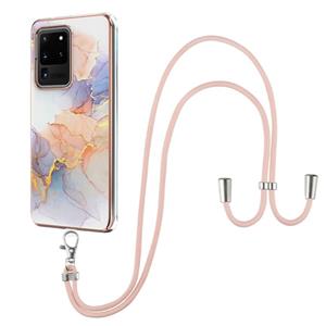 huismerk Voor Samsung Galaxy S20 Ultra Electroplating Pattern IMD TPU Shockproof Case met Neck Lanyard (Milky Way White Marble)