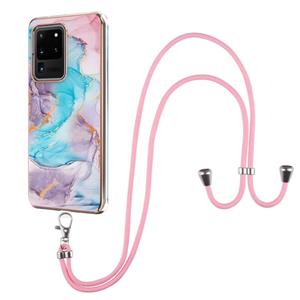 huismerk Voor Samsung Galaxy S20 Ultra Electroplating Pattern IMD TPU Shockproof Case met Neck Lanyard (Milky Way Blue Marble)