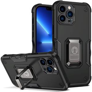 huismerk Ringhouder Antislip Armor Telefoon Case voor iPhone 13 Pro (Zwart)