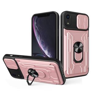 huismerk Glijdende Cockshield Card Phone Case voor iPhone XR (Rose Gold)