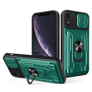 huismerk Glijdende Cockshield Card Phone Case voor iPhone XR (Dark Green)