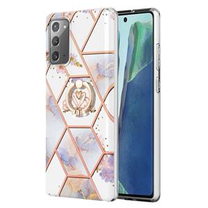 huismerk Voor Samsung Galaxy Note20 Splicing Marble Flower Patroon TPU Ring Holder Case (Imperial Crown)