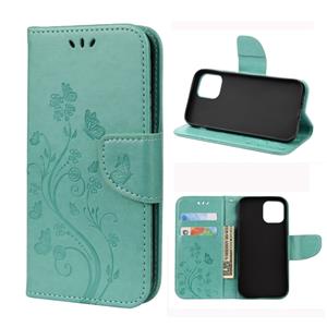 huismerk Voor iPhone 12 Butterfly Flower Pattern Horizontale Flip Lederen case met Holder & Card Slots & Wallet(Groen)