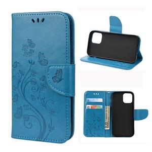 huismerk Voor iPhone 12 Butterfly Flower Pattern Horizontale Flip Lederen case met Holder & Card Slots & Wallet(Blauw)