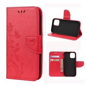 huismerk Voor iPhone 12 mini vlinder bloem patroon horizontale flip lederen geval met houder en kaart slots &portemonnee (rood)