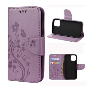 huismerk Voor iPhone 12 Butterfly Flower Pattern Horizontale Flip Lederen case met Holder & Card Slots & Wallet(Light Purple)