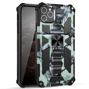 huismerk Camouflage Armor Shockproof TPU + PC Magnetic Protective Case met houder voor iPhone 12 mini (Mint Green)