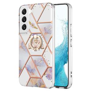 huismerk Voor Samsung Galaxy S22+ 5G splitsen marmeren bloempatroon TPU ringhouder (Imperial Crown)