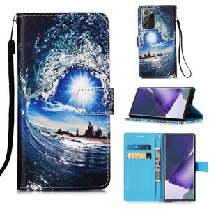 huismerk Voor Samsung Galaxy Note20 Ultra gekleurd tekenpatroon Effen weven horizontale flip lederen kast met Holder & Card Slot & Wallet & Lanyard(Waves and S