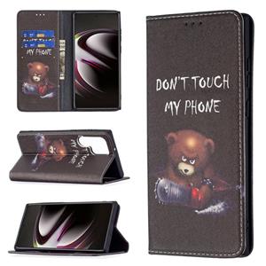 huismerk Voor Samsung Galaxy S22 Ultra 5G Gekleurde Tekening Patroon Onzichtbare Magnetische Horizontale Flip Phone Lederen Case met Houder & Card Slots & Port