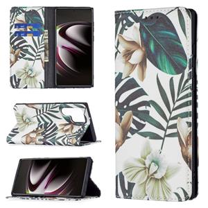 huismerk Voor Samsung Galaxy S22 Ultra 5G Gekleurde Tekening Patroon Onzichtbare Magnetische Horizontale Flip Phone Lederen Case met Houder & Card Slots & Port