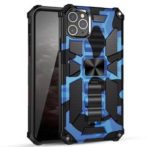 huismerk Camouflage Armor Shockproof TPU + PC Magnetic Protective Case met houder voor iPhone 12 mini (Donkerblauw)