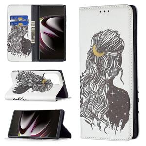 huismerk Voor Samsung Galaxy S22 Ultra 5G Gekleurde Tekening Patroon Onzichtbare Magnetische Horizontale Flip Telefoon Lederen Case met Houder & Card Slots & P