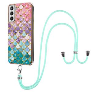 huismerk Voor Samsung Galaxy S21 + 5G Electroplating Pattern IMD TPU Shockproof Case met Neck Lanyard (kleurrijke schalen)