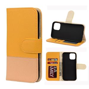 huismerk Voor iPhone 12 Splicing Color Horizontale Flip Lederen case met Holder & Photo Frame & Card Slots & Wallet(Geel)