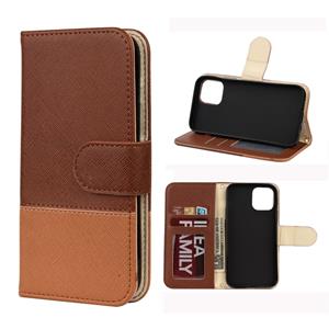 huismerk Voor iPhone 12 Splicing Color Horizontale Flip Lederen case met Holder & Photo Frame & Card Slots & Wallet(Bruin)