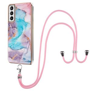 huismerk Voor Samsung Galaxy S21 + 5G Electroplating Pattern IMD TPU Shockproof Case met Neck Lanyard (Milky Way Blue Marble)