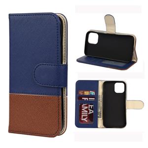 huismerk Voor iPhone 12 mini Splicing Color Horizontale Flip Lederen case met Holder & Photo Frame & Card Slots & Wallet(Blauw)