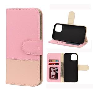 huismerk Voor iPhone 12 mini Splicing Color Horizontale Flip Lederen case met Holder & Photo Frame & Card Slots & Wallet(Pink)