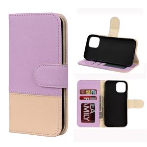 huismerk Voor iPhone 12 Splicing Color Horizontale Flip Lederen case met Holder & Photo Frame & Card Slots & Wallet(Paars)