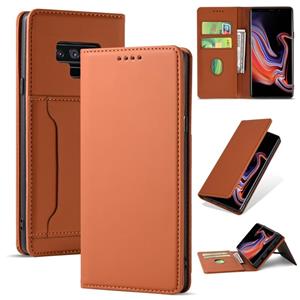 huismerk Voor Samsung Galaxy Note9 Strong Magnetism Liquid Feel Horizontal Flip Leather Case met Holder & Card Slots & Wallet(Brown)