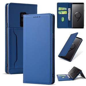 huismerk Voor Samsung Galaxy S9 Strong Magnetism Liquid Feel Horizontal Flip Leather Case met Holder & Card Slots & Wallet(Blue)