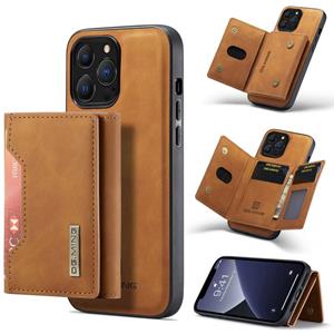 DG.MING M2 Serie 3-voudige kaartzak + magnetische schokbestendige behuizing met portemonnee en houder Functie voor iPhone 13 Pro (Brown)