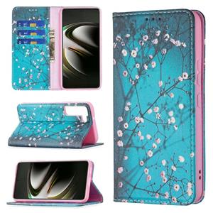 huismerk Voor Samsung Galaxy S22 5G Gekleurde Tekening Patroon Onzichtbare Magnetische Horizontale Flip Phone Lederen Case met Houder & Card Slots & Portemonne