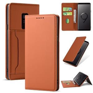 huismerk Voor Samsung Galaxy S9 Strong Magnetism Liquid Feel Horizontal Flip Leather Case met Holder & Card Slots & Wallet(Brown)