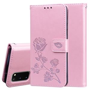 huismerk Voor Galaxy S20 Rose Embossed Horizontale Flip PU Lederen Case met Holder & Card Slots & Wallet(Rose Gold)