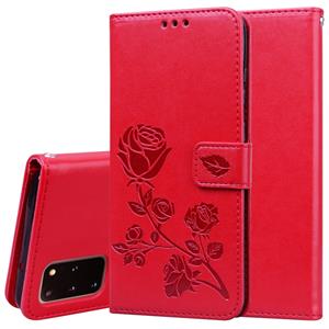 huismerk Voor Galaxy S20 Plus Rose Embossed Horizontale Flip PU Lederen Case met Holder & Card Slots & Wallet(Red)