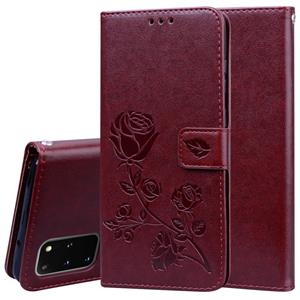 huismerk Voor Galaxy S20 Plus Rose Rose Embossed Horizontal Flip PU Leather Case met Holder & Card Slots & Wallet(Brown)