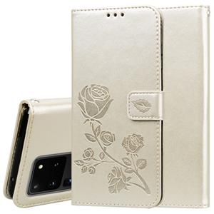 huismerk Voor Galaxy S20 Ultra Rose Horizontal Embossed Horizontal Flip PU Leather Case met Holder & Card Slots & Wallet(Gold)