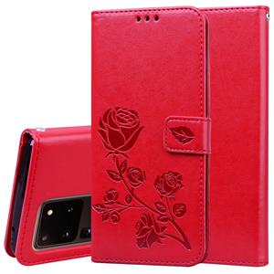 huismerk Voor Galaxy S20 Ultra Rose Reliëf Horizontale Flip PU Lederen Case met Holder & Card Slots & Wallet(Rood)