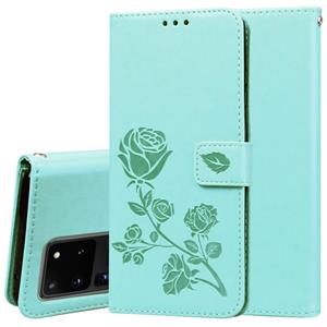 huismerk Voor Galaxy S20 Ultra Rose Reliëf Horizontale Flip PU Lederen Case met Holder & Card Slots & Wallet(Groen)