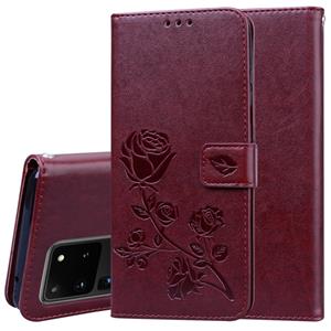 huismerk Voor Galaxy S20 Ultra Rose Horizontal Embossed Horizontal Flip PU Leather Case met Holder & Card Slots & Wallet(Brown)