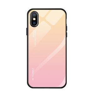 huismerk Voor iPhone XS / X Gradient Color Glass Case(Geel)