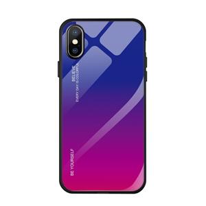 huismerk For iPhone XS / X Gradient Color Glass Case(Red Blue)