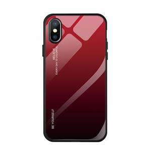 huismerk Voor iPhone XS / X Gradient Color Glass Case(Rood)