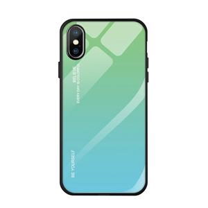 huismerk Voor iPhone XS / X Gradient Color Glass Case (Sky Blue)