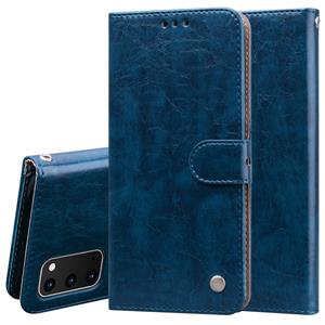 huismerk Voor Galaxy S20 Business Style Oil Wax Texture Horizontal Flip Leather Case met Holder & Card Slots & Wallet(Blue)