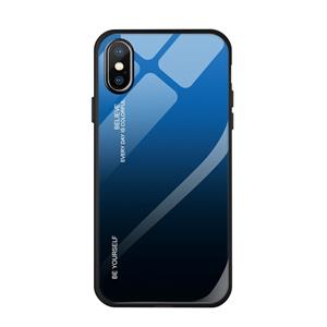 huismerk Voor iPhone XS/X gradiënt kleur glas geval (blauw)